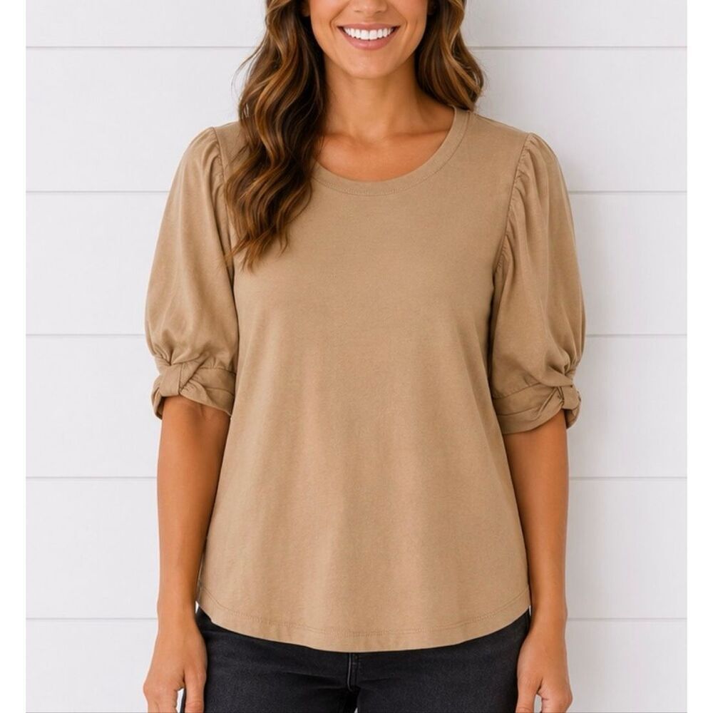 Tuckernuck Pomander Place beige puff sleeve top size small